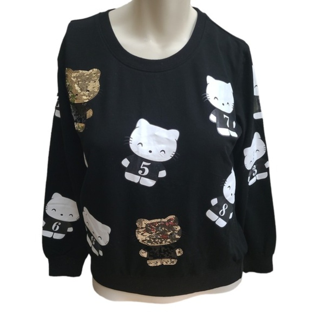 Sequin Hello Kitty Shirt Rocker Black‎ Sweatshirt Womens Gold